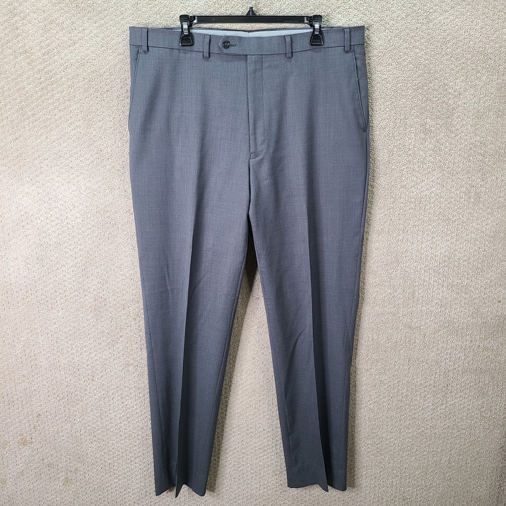 Hart Schaffner Marx Pants Mens 38x32 Gray Dress Flat Front Wool Blend Formal